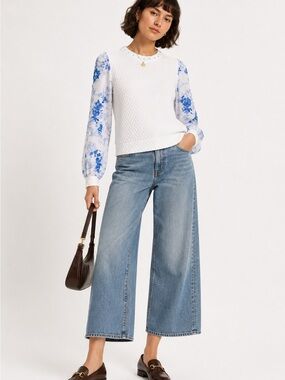 Porridge Clothing Textured Floral Sleeve Top XS Cottagecore Indie